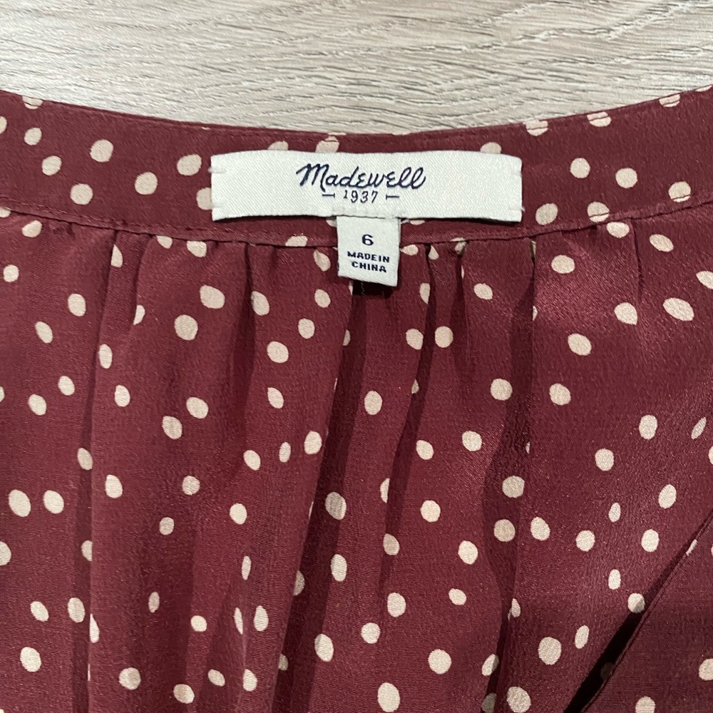 Madewell - women’s Kali 100% silk polka dots faux warp 3/4 sleeve mini dress 6 - Picture 6 of 9